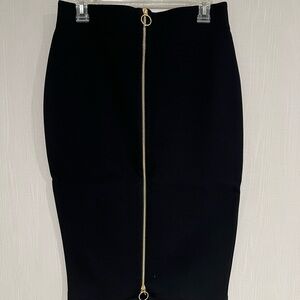 INC International Concepts Black Midi Skirt with Gold Zipper